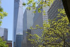 24-08 Fountain In Nelson A Rockefeller Park With Irish Hunger Memorial, World Trade Center and Brookfield Place Behind In New York Financial District